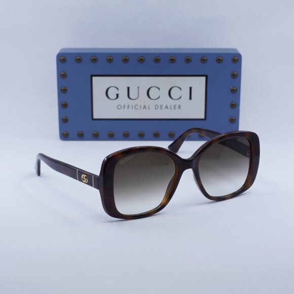 Gucci GG0762S 002 Square Sunglasses - Havana / Brown Gradient